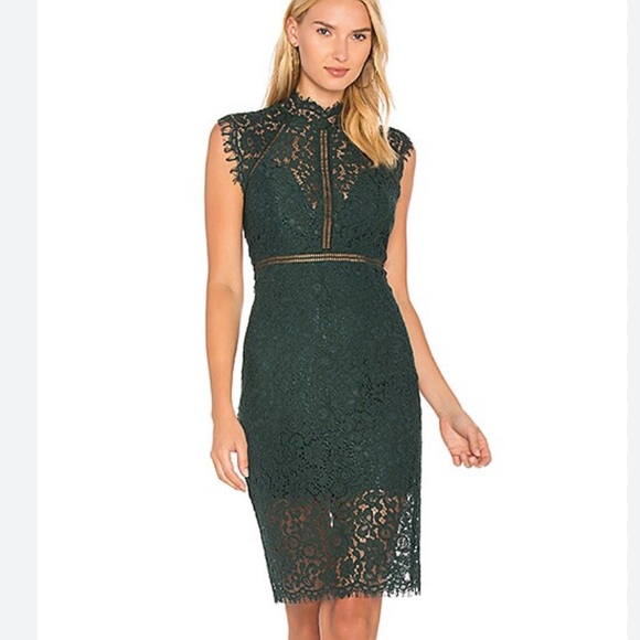 Revolve Bardot Forrest Green Lace Panel Sheath Dress size US 6 Small $128 - Picture 1 of 16